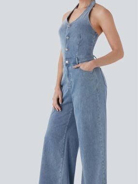 Light Blue Denim Halter Jumpsuit Jeans